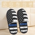 thumbnail image 2 of Honeii Thin Blue Line Flag Print Furry Slippers Bedroom Slippers for Women and Men Fuzzy Plush Comfy Faux Fur Lined Slide Shoes -Medium, 2 of 8