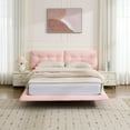 thumbnail image 6 of Queen Size Upholstered Floating Bed Frame with LED Lights, Pu Leather Platform Bed with Button-Tufted Headboard, Easy Assembly, No Box Spring Needed, Pink, 6 of 8