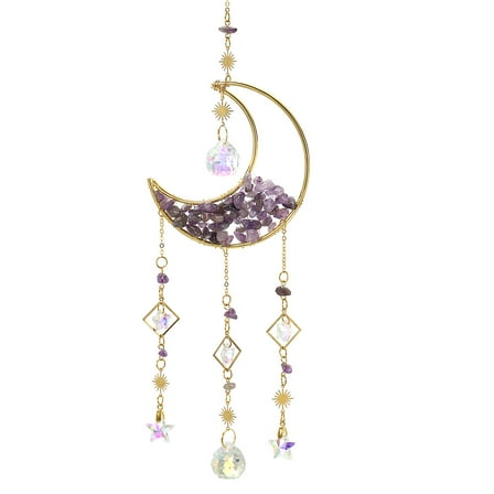 Moon Suncatcher, Purple Crystal Crystal Sun Catcher Hanging Prism Wind Chimes Purple 1 Pcs