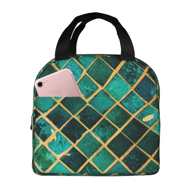 Balery Green Mosaic Glass Bolsa de Almuerzo Aislada – Caja de Almuerzo con Papel de Aluminio Grueso, Mantiene la Comida Fresca por 4 Horas