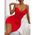 thumbnail image 6 of Surakey Bodycon Mini Dress for Women V Neck Beach Dress Sleeveless Summer Dress Ruched Slip Dress Plain Solid Color Spaghetti Strap Vest Dress, 6 of 10