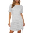 thumbnail image 2 of Maqroz Women's Dresses Casual Summer Side Drawstring Tunic Dress 2026 Trendy Casual Crew Neck Short Sleeve Spring Vacation T Shirt Dress Bodycon Wrap Ruched Mini Sundress Gray S, 2 of 7