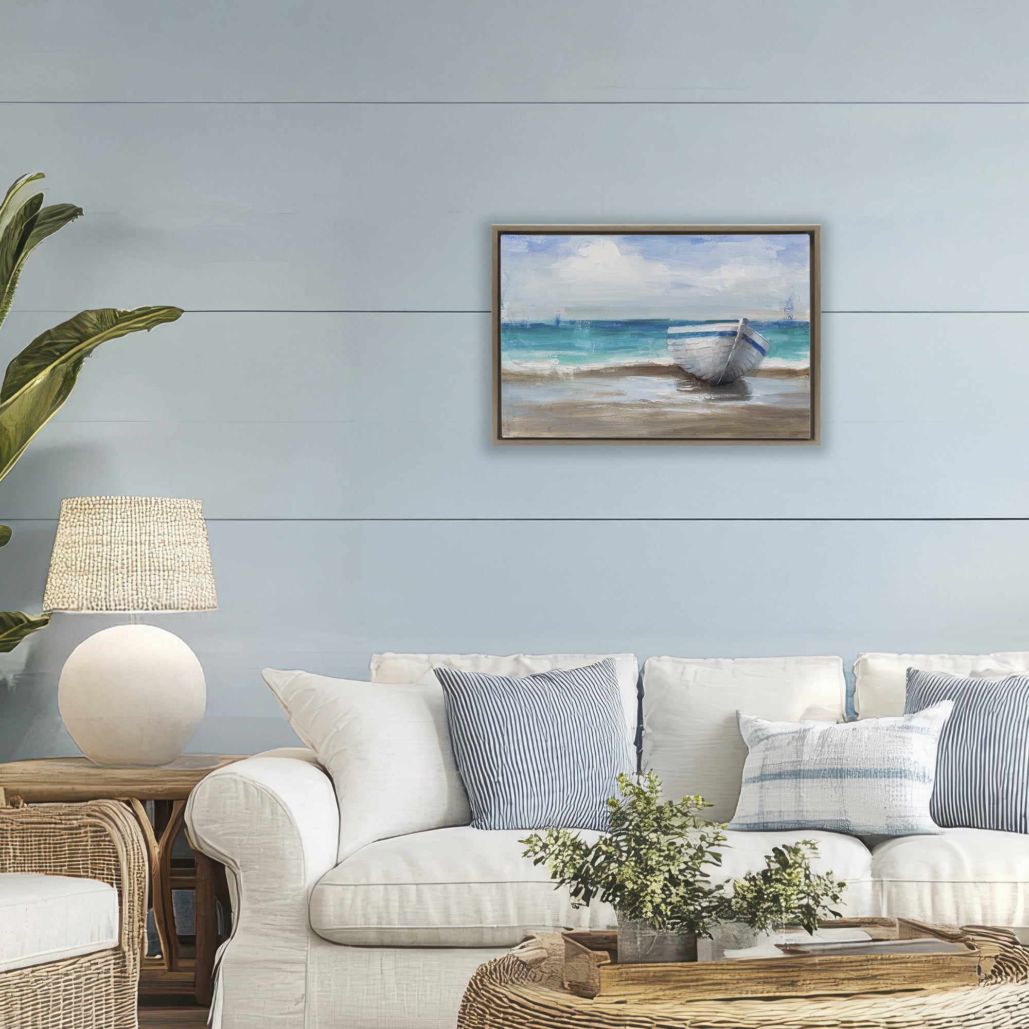 Stupell Industries Painterly Boat On The Shore Brown Framed Floater Canvas Wall Art, design by Cloverfield & Co.