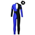 thumbnail image 2 of Alvivi Kids Girls Full Body Dance Unitards Bodysuit Gymnastics Leotards Figure Ice Skating Jumpsuit Blue&Black 16, 2 of 5