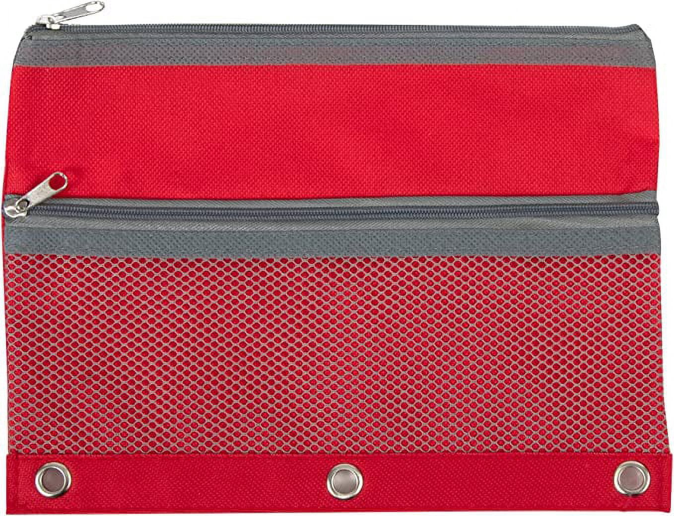 Trailmaker 3-Ring Binder Pencil Cases With Mesh Pockets, 7" x 9-13/16", Assorted Colors, Pack Of 100 Cases