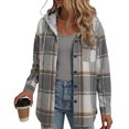 thumbnail image 2 of felwors Womens Casual Plaid Hooded Shacket, Long Sleeve Button Front Warm Coat with Side Pockets, Fall Winter Daily Wear Jacket (Grey, S), 2 of 9