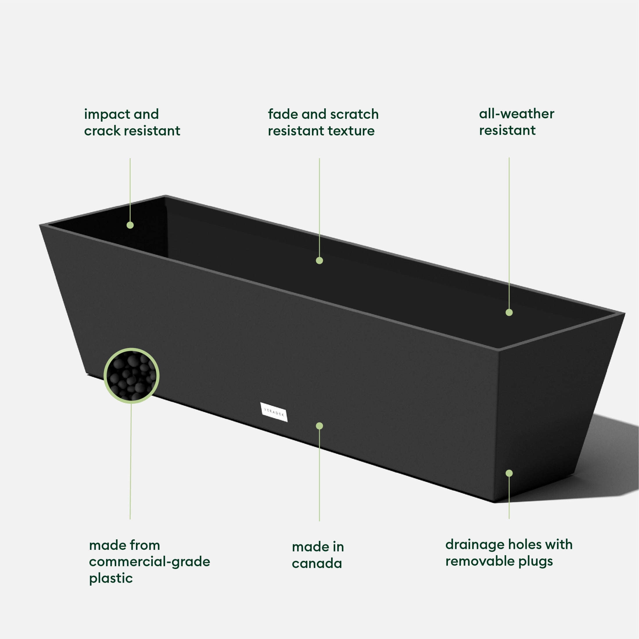 Veradek Pure Series Window Box 36" Plastic Planter - Black