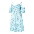 thumbnail image 3 of Femmes Casual Côté Divisé Robe Florale/solide Manches Bouffantes Lacets Bas Coupe Slim Plage Robes d'Été Sans Manches Robes, 3 of 8