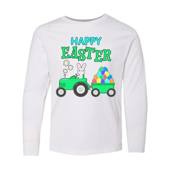Inktastic Happy Easter Bunny and Tractor Long Sleeve Youth T-Shirt