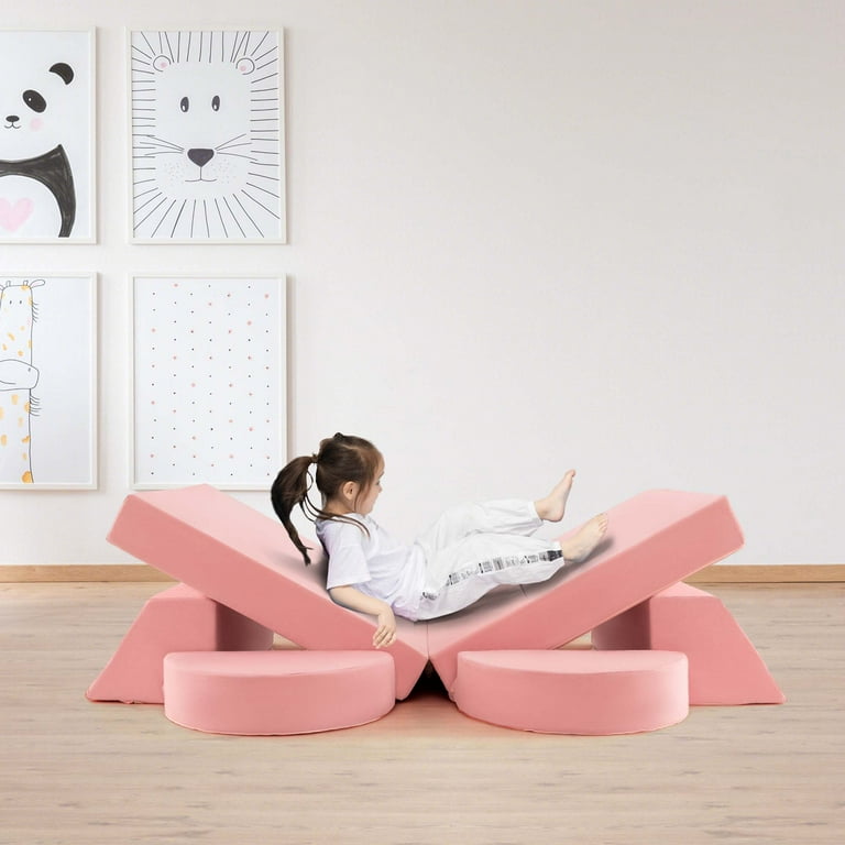 その他 Costway Kids Sofa Mermaid Pink Costway Kids Modular Play Sofa 8 PCS with Detachable Cover for