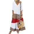 thumbnail image 1 of Robe Maxi à Col en V Profond Colorblock pour Femmes Été Décontracté Manches Mi-Longues Longues, 1 of 1
