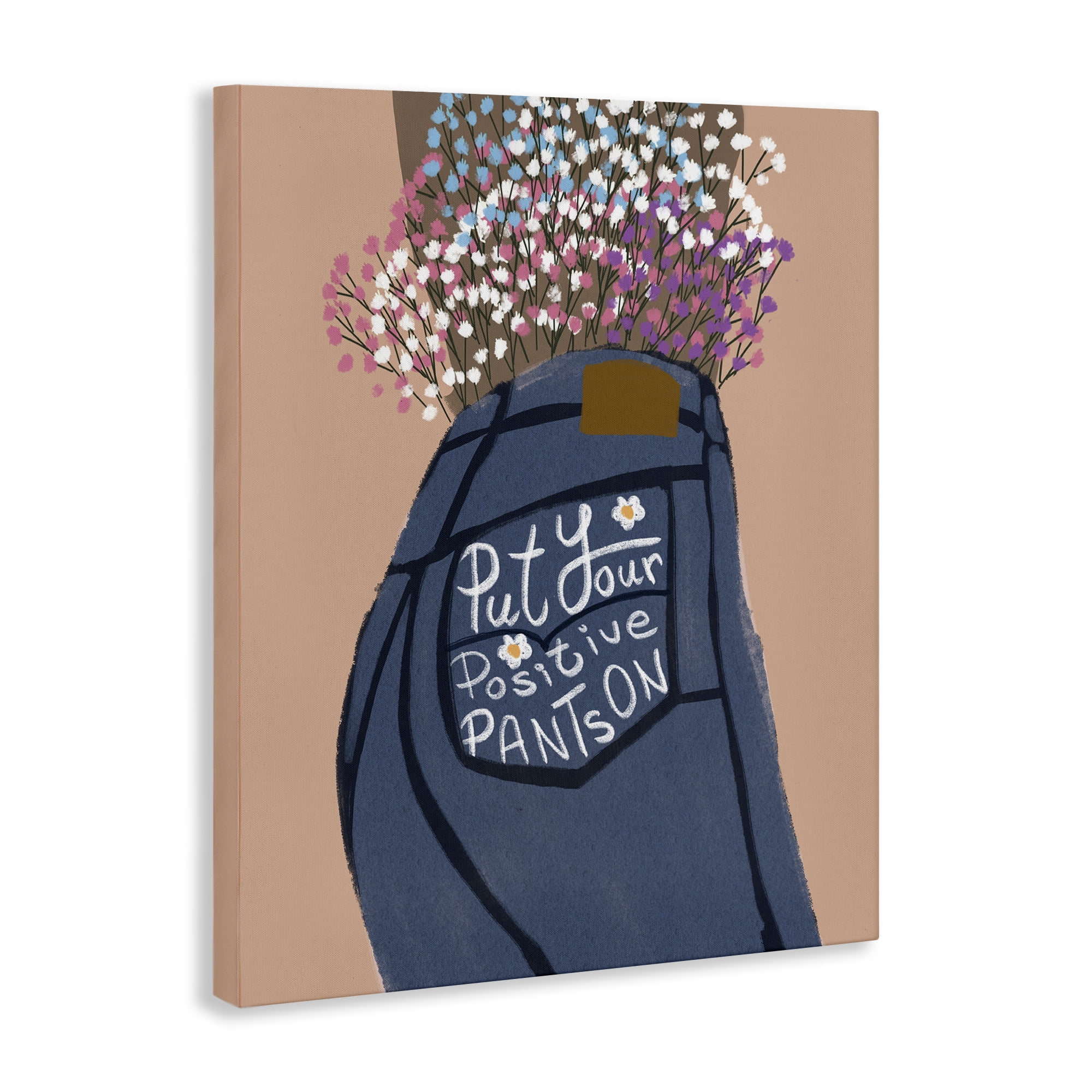Stupell Industries Floral Positive Pants Novelty Painting Gallery Wrapped Canvas Art Print Wall Art, 16 x 20