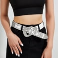 thumbnail image 2 of Previn Women's Rhinestone Belt Faux Leather Studded D Ring Casual Beaded Medium Buckle Punk Adjustable Belts White Small-Large, 2 of 5