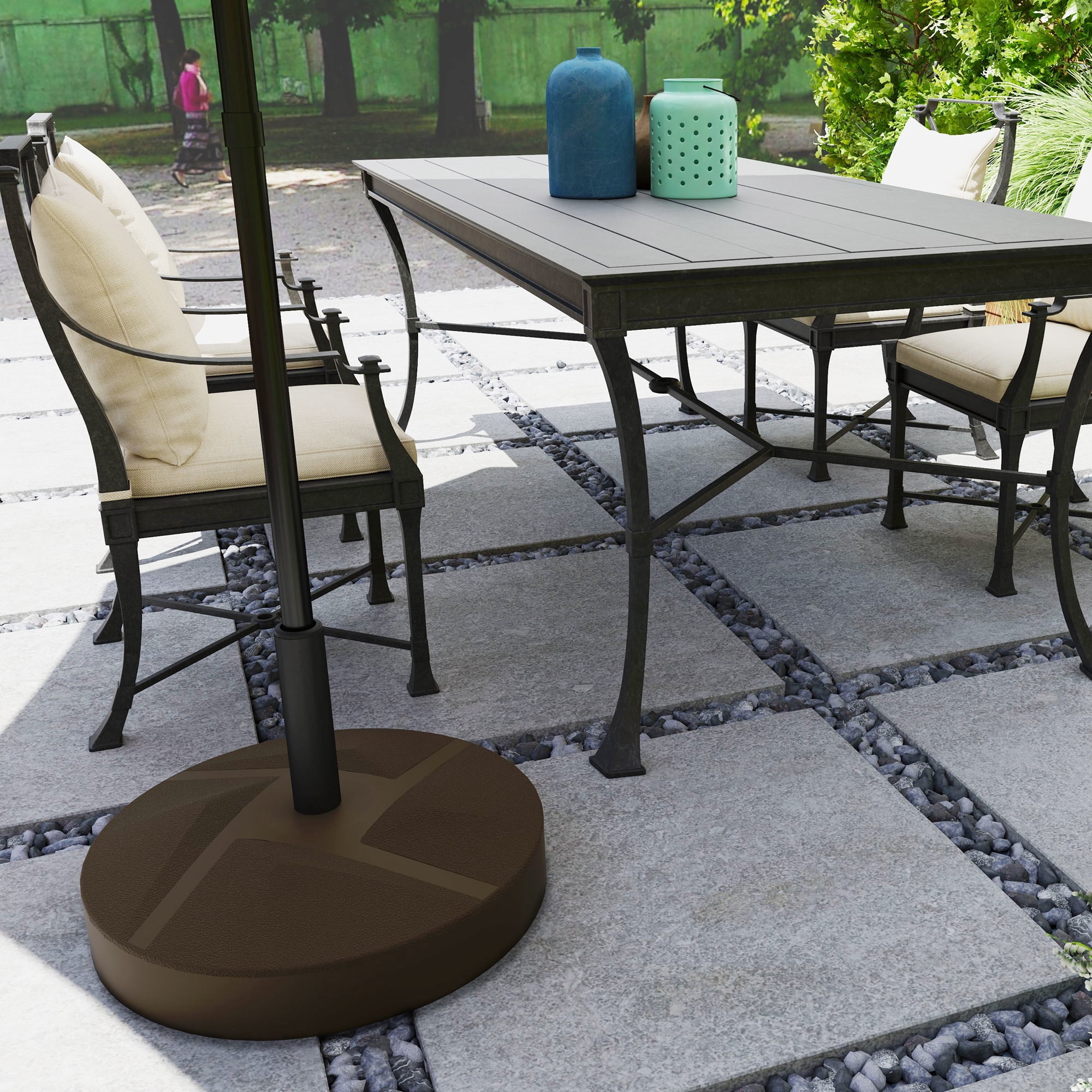 Outsunny Patio Umbrella Base Holder Outdoor Umbrella Stand, Filled Up to 66lbs with Stand or 55lbs with Water for Garden Poolside, Brown