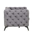 thumbnail image 6 of Gray Velvet Upholstered Chair , 40.5" With Button Back. Wood Frame, Soft Foam, Metal Springs, For Living Room Small Space Modern Accent Chair, Single Tufting & Bedroom. Construction Comfortable Foam, 6 of 6
