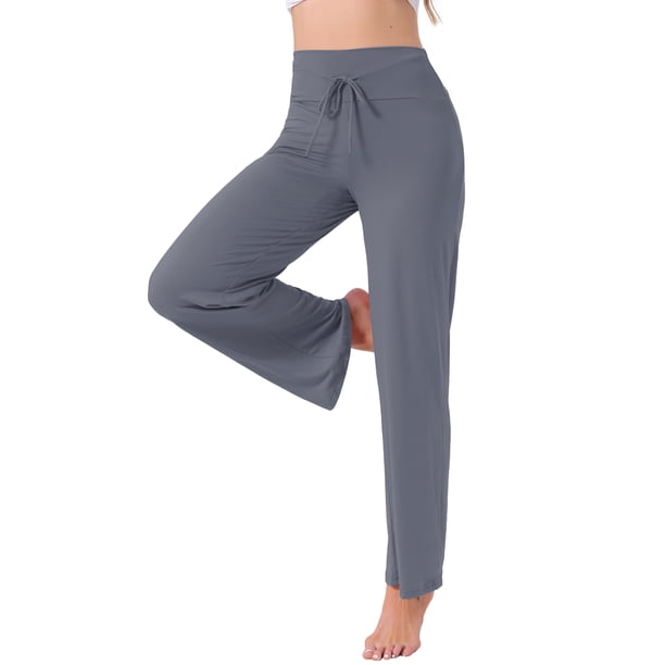 Pantalones de pijama de mujer INSPIRE CHIC, de pierna ancha, con cordón, pantalones de sudadera elásticos, pantalones de lounge Palazzo, pantalones de yoga para dormir, L Gris oscuro