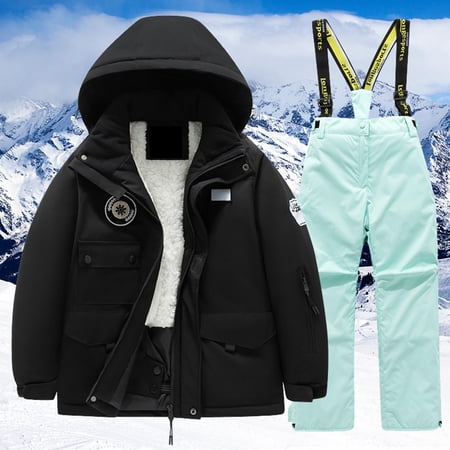 Wxolcjlv Toddler Girl Clothes Sets Childrens Ski Suit Multi Pocket Jacket Pants Winter Windbroof Snowboarding Unisex Kid Winter Warm Snow Suits Outerwear Sets