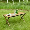 thumbnail image 2 of Resenkos 1-piece Folding Outdoor Table,Lightweight Aluminum Roll-up Rectangular Table for indoor, Outdoor Camping, Picnics,Beach,Backyard, BBQ, Party, Patio, Brown, 2 of 12