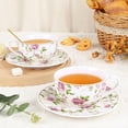 thumbnail image 4 of Bone China Tea Cups Set for 2, Rose Garden Style Porcelain Tea Cups with Saucers and Spoons, 5oz English Coffee Mugs Gift Set, 4 of 6