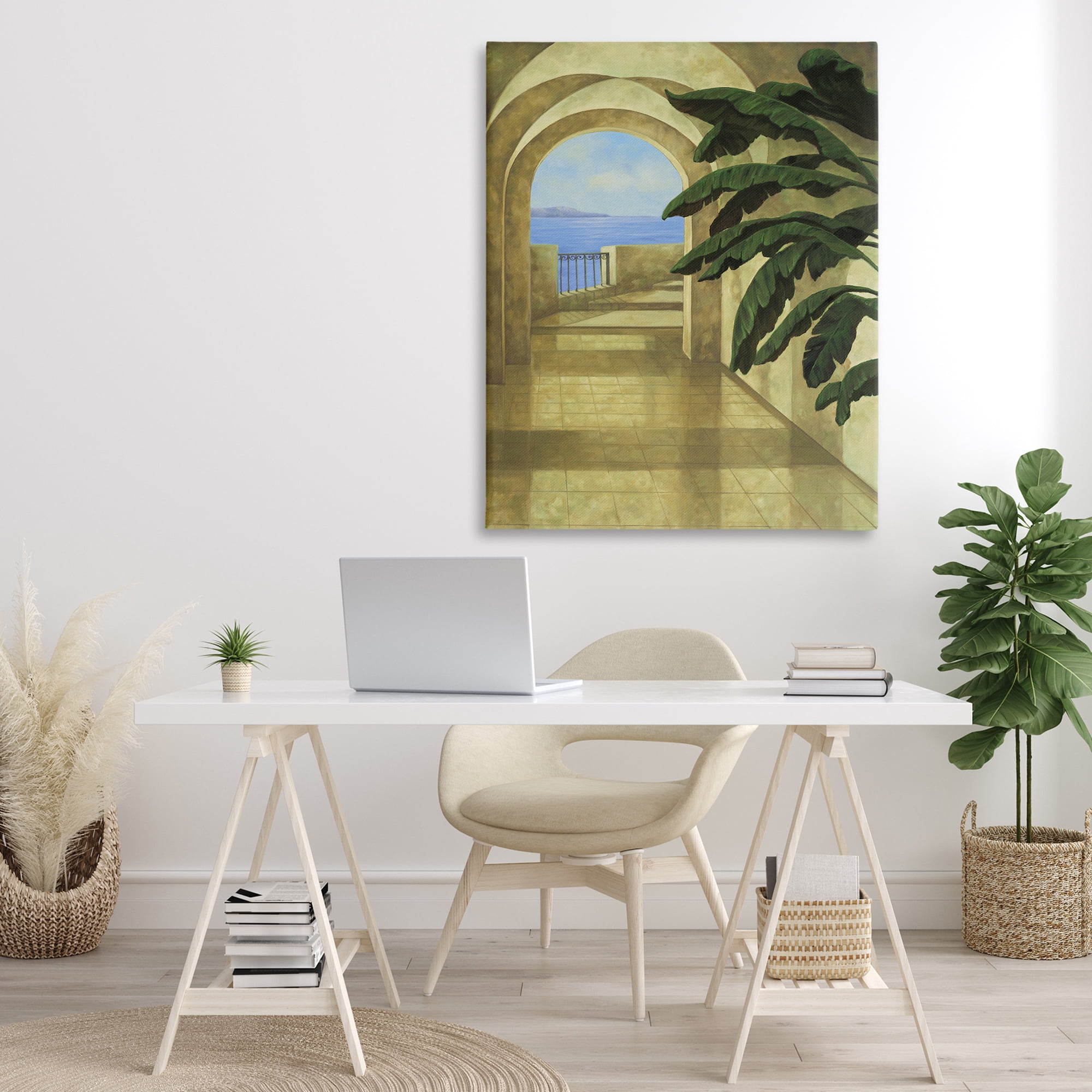 Stupell Industries Coastal Villa Palm Town & City Painting Gallery Wrapped Canvas Art Print Wall Art, 36 x 48