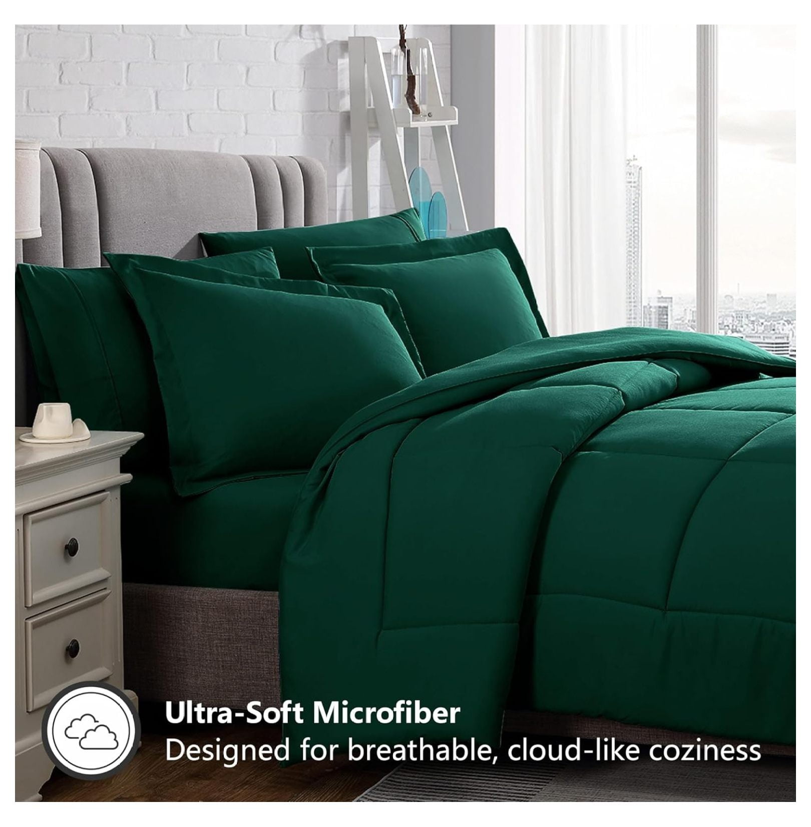 saney Comforter Set, Down Alternative Ultra Soft Microfiber, 3 Pieces with 1 Comforter and 2 Pillow Shams, Oeko-Tex Comforter for Full and Queen size Bed, Dark Green Comforters
