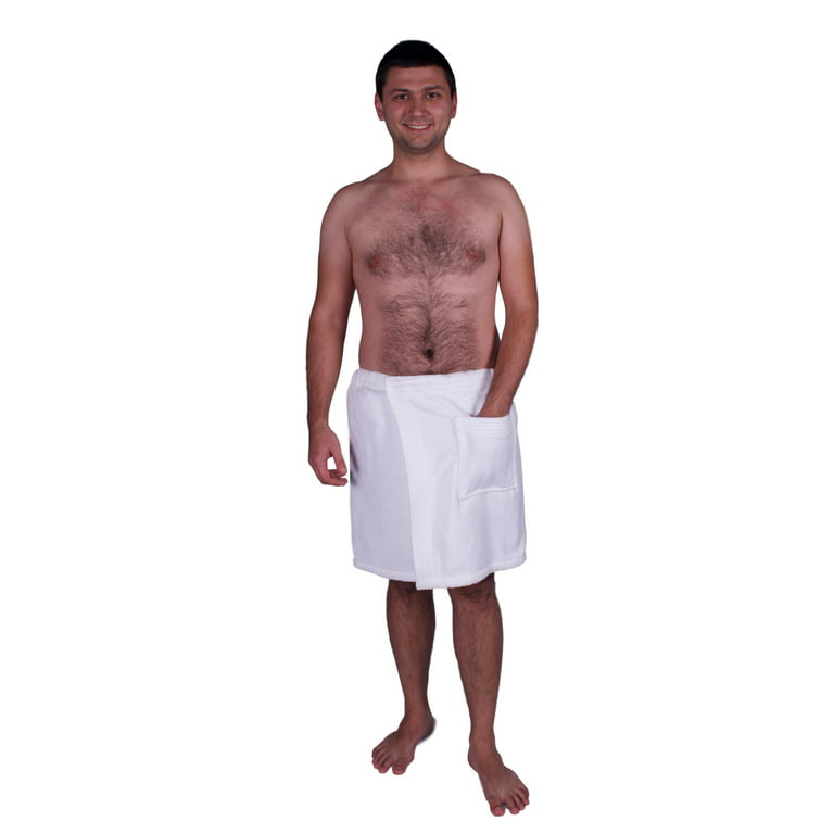 Turkish Cotton Terry Velour Adjustable Body Wrap Towel for Men (White, One  Size)
