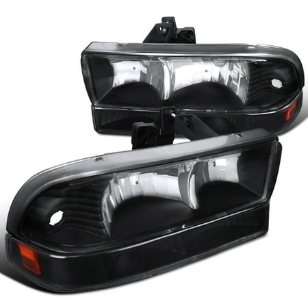 02 Blazer Front Bumper (Spec-D Tuning 4Pc 1998-2004 Chevy S10 Blazer Euro Black Headlights Lamps + Bumper Lights Signal Lights (Left + Right) 99 00 01 02 03)
