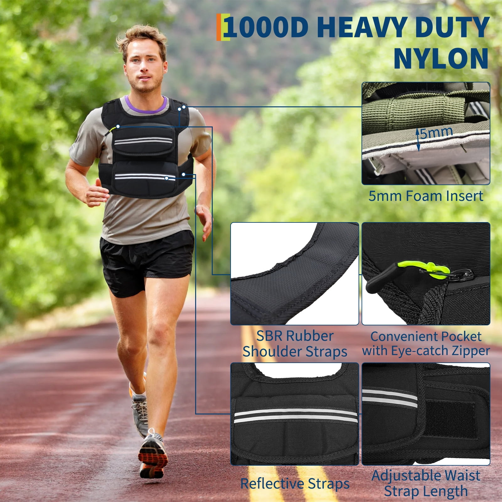 Soonbuy Weighted Vest For Woman Man, 25/35/45 LBS Weight Vest with Reflective Stripes for Workout, Strength Training, Running, Fitness, Muscle Building, Weight Loss, Rucking Vest