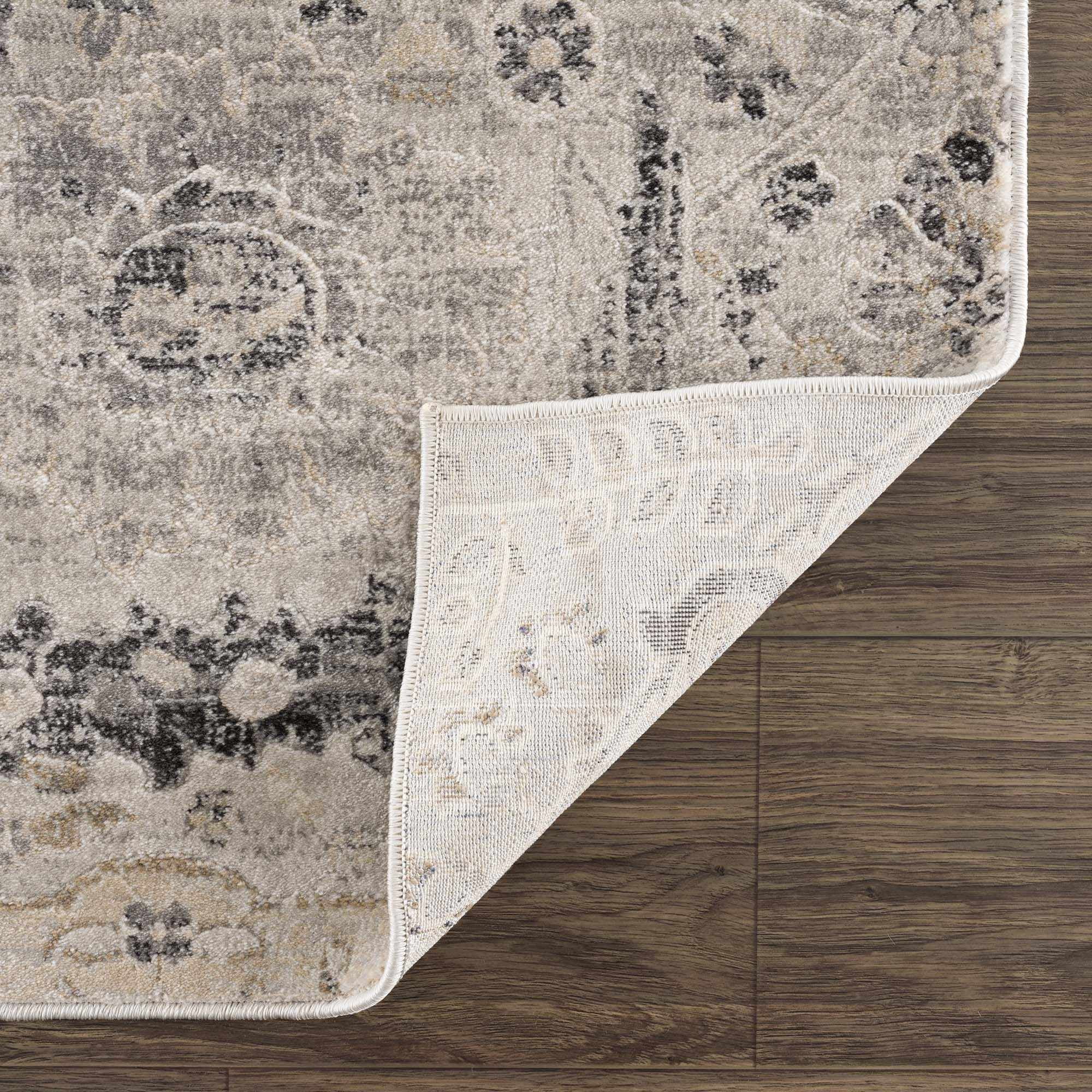 Hauteloom Cori Rustic Farmhouse Traditional Floral Medallion Carpet for Living Room, Bedroom - Boho Vintage Oriental Damask Area Rug - Grey, Black, Light Brown, Cream - 6'7" x 9' (6x9)