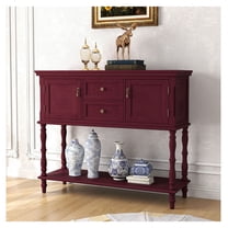 Console Table with Storage, Red Entryway Table with Drawers & Cabinets, Long Sofa Table Behind Couch, Living Room Foyer Decor