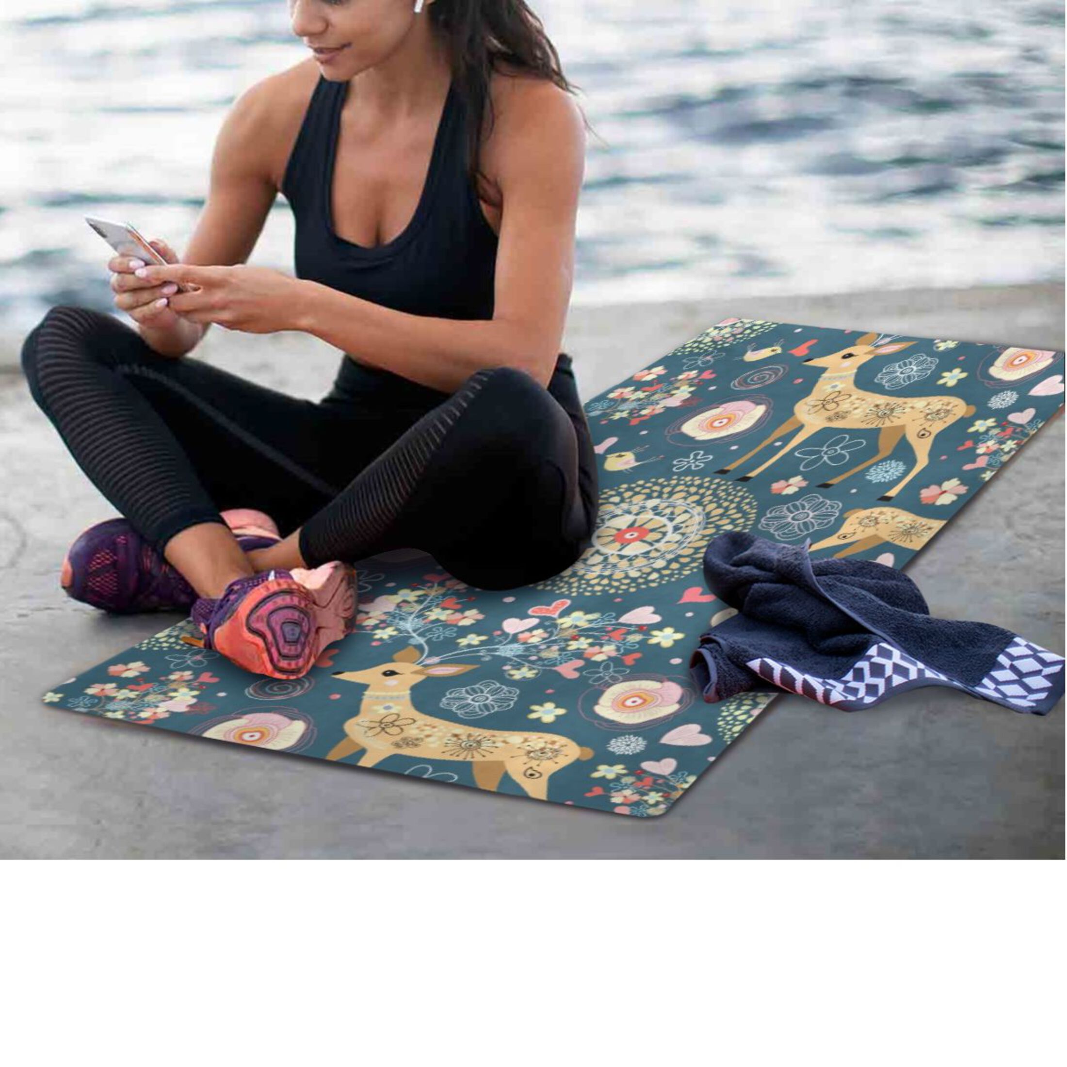 BZSMCE Yoga Mat Women Fitness Mat Elegant Deer Floral Night Pattern