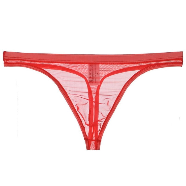 Fengqque String Tanga pour Homme Transparent, sous-Vêtements String en Maille Transparente, Tangas Montrant Beaucoup, T-back Rouge 8(L)