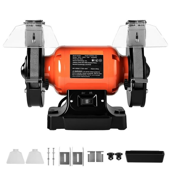 KFFKFF 6-Inch Bench Grinder, Single Speed Table Grinder with 3450RPM, 450W Induction Motor, 36/60-Grit Grinding Wheels, and Adjustable Eye Shield for Efficient Sharpening and Grinding