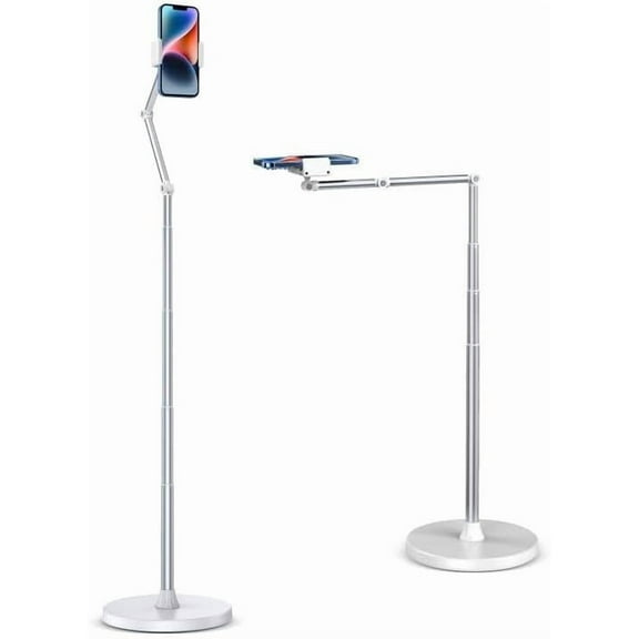 Overhead Phone Mount Floor Phone Holder Stand, Tripod for Recording Cooking Videos, Bedside Adjustable Arm Reading Stand, 360° Rotation Bed Phone Holder, Compatible with iPhone Samsung and More