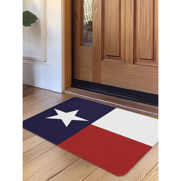 Blue Red White Texas Flag with Star,Door Mat Indoor Outdoor Entrance,Non Slip Small Rug for Kitchen Bathroom Entryway Rug,Minimalistic Geometric Stripe Washable Doormat Floor Mat 18x30 Inch