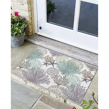 

Front Door Mat Ocean Coral Shells Starfish Geometric Abstract Texture Non - Slip Absorbent Door Entry Mats Doormats Indoor Entrance Doormat Easy to Clean Floor Mats for Home 24x16 Inch