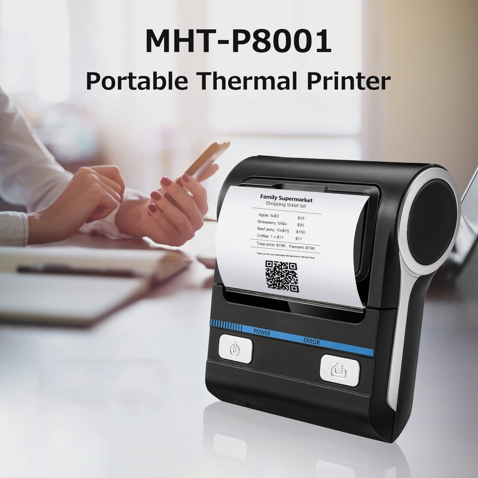 Milestone MHT-P8001 Portable 80mm Thermal Printer +USB Dual-mode Connection Built-in Rechargeable Lithium Battery