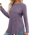 thumbnail image 5 of miqiqism Great discounts！Women Shirt Curved Hem Tunic Blosues Casual Long Sleeve Tees Pullover Tops Fall Winter,Y#02_Purple,X-Large, 5 of 5