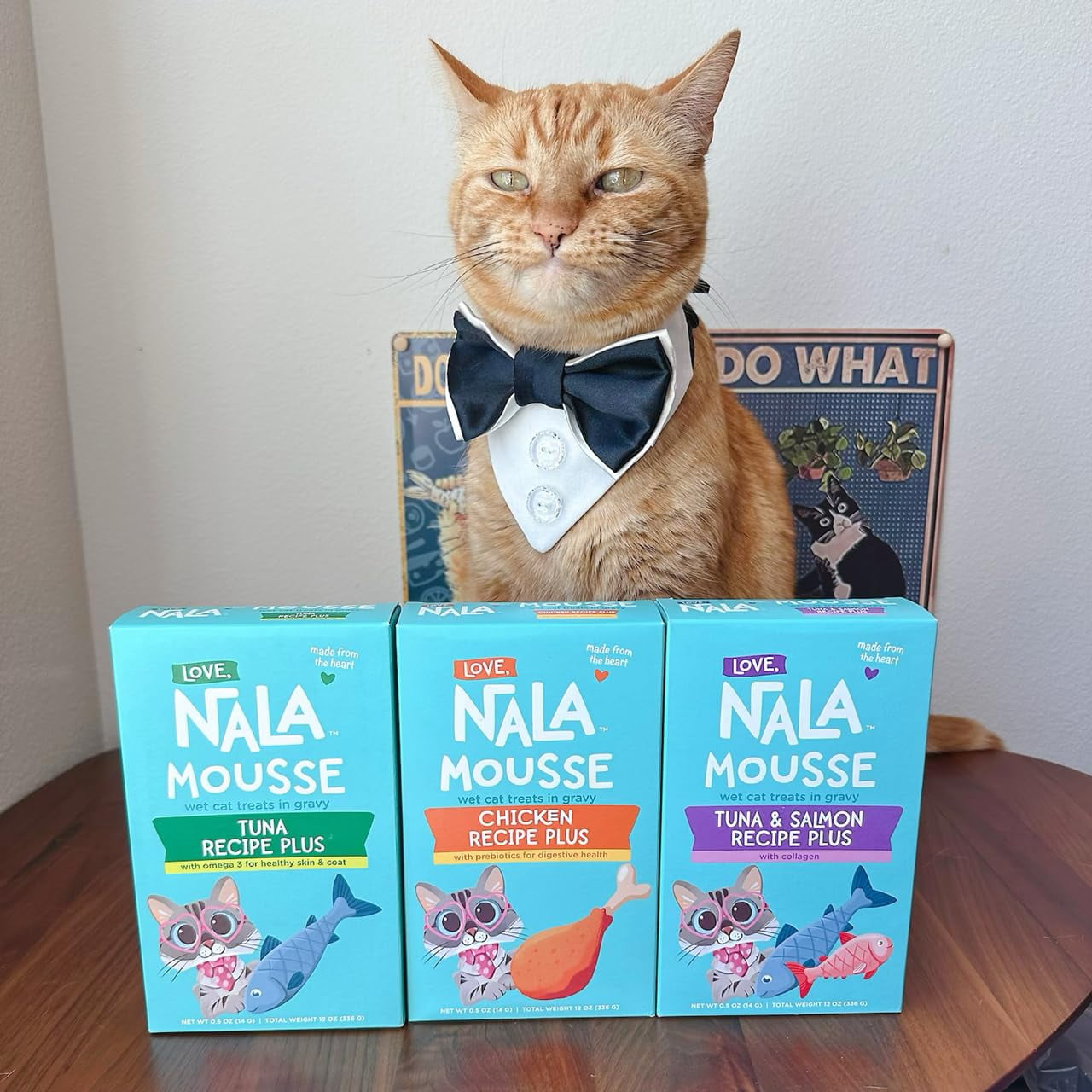 LOVE, NALA - Skin & Coat Health - Tuna & Salmon Plus Collagen Mousse - Lickable Cat Squeeze Up Wet Food Puree Treat, Topper - Grain Free, Fiber, Minerals, Vitamins - 24 Pack 15.2 oz.