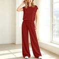 thumbnail image 7 of 2 Piece Sets for Women Sawvnm Women’s Fashion Solid-Color Round Neck Sleeveless Top Elastic Waist Pocket Pants Sets Wine XXL, 7 of 7