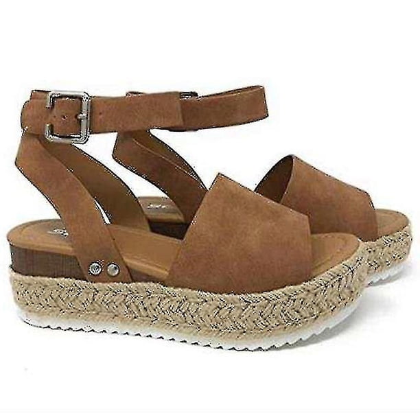 Sandalias con hebilla y correa en el tobillo con plataforma de cuña para mujer Zapatos de verano
