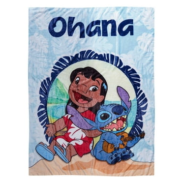 Disney Lilo & Stitch Blanket Ohana Means Family Ukulele at Beach 48"X60"