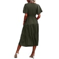 thumbnail image 3 of VISgogo Vestido Midi Elegante de Verano para Mujer, Vestido de Manga Corta con Cuello en V de Color Sólido con Cinturón para Fiesta en la Playa VISgogo  moda, 3 of 4