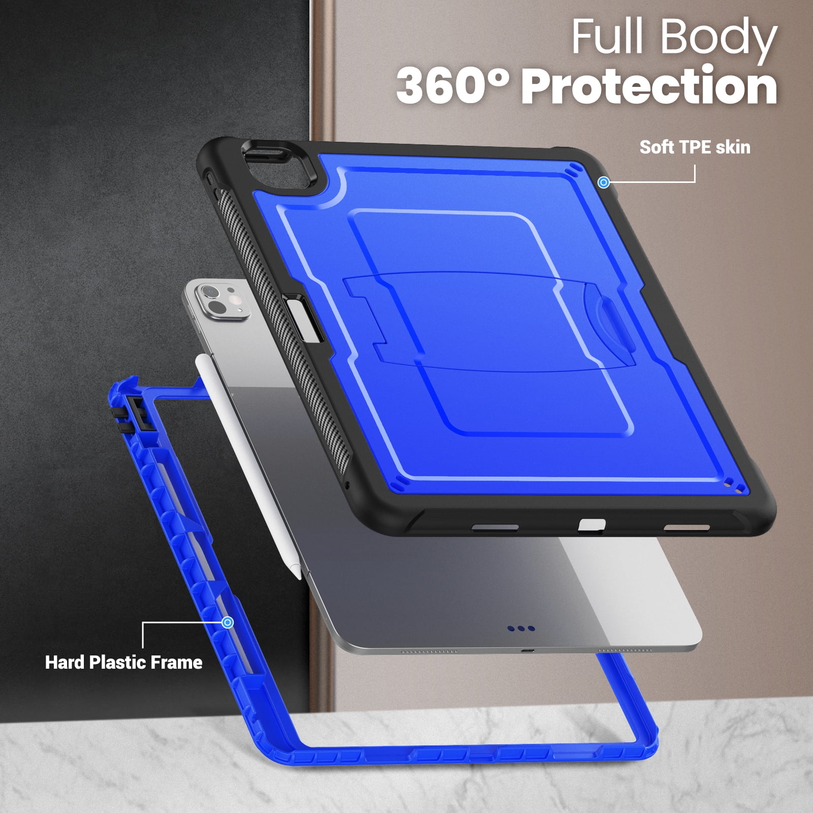 Allytechgroup Case for Apple iPad Pro 13 inch (M4) 2024 with Pencil Holder/ Support Pencil 2nd & Magnetic Attachment Wireless Charging Kickstand Hard PC + Soft TPU Shockproof Stand Rugged Cover, Blue