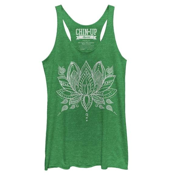 Women's CHIN UP Henna Lotus Flower Racerback Tank Top Envy Green X Large