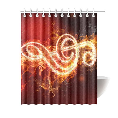 GCKG Red and Black Shower Curtain, Music Note Polyester Fabric Shower