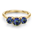 thumbnail image 3 of Gem Stone King 18K Yellow Gold Plated Silver Blue Mystic Topaz Engagement Ring for Women | 2.00 Cttw | Round 6MM | Gemstone November Birthstone | Size 5, 3 of 6
