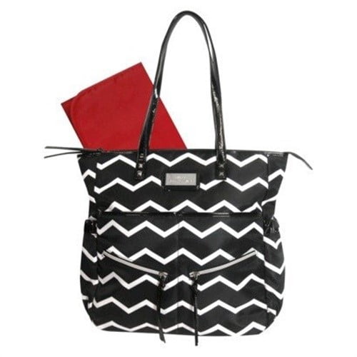 black and white striped diaper bag