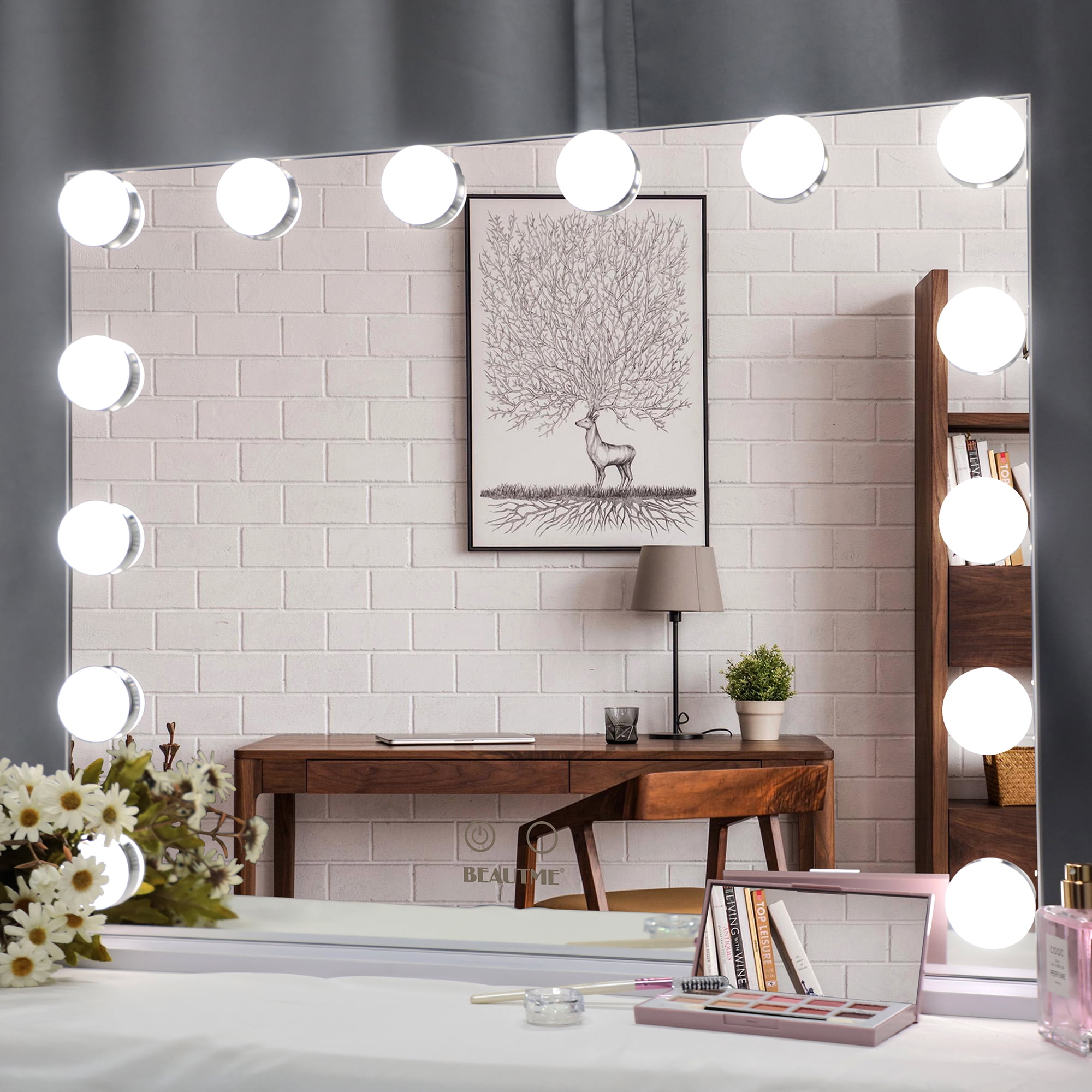  FENNIO Vanity Mirror with Lights 22x19 LED Lighted Makeup  Mirror,Large Makeup Mirror with Lights,Touch Screen with 3-Color Lighting, Led Mirror Makeup,Dimmable,for Vanity Desk Tabletop,Bedroom