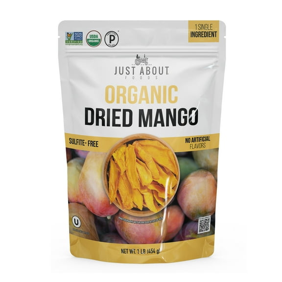 Just About Organic Dried Mango, Healthy Snack, 1 Lb
